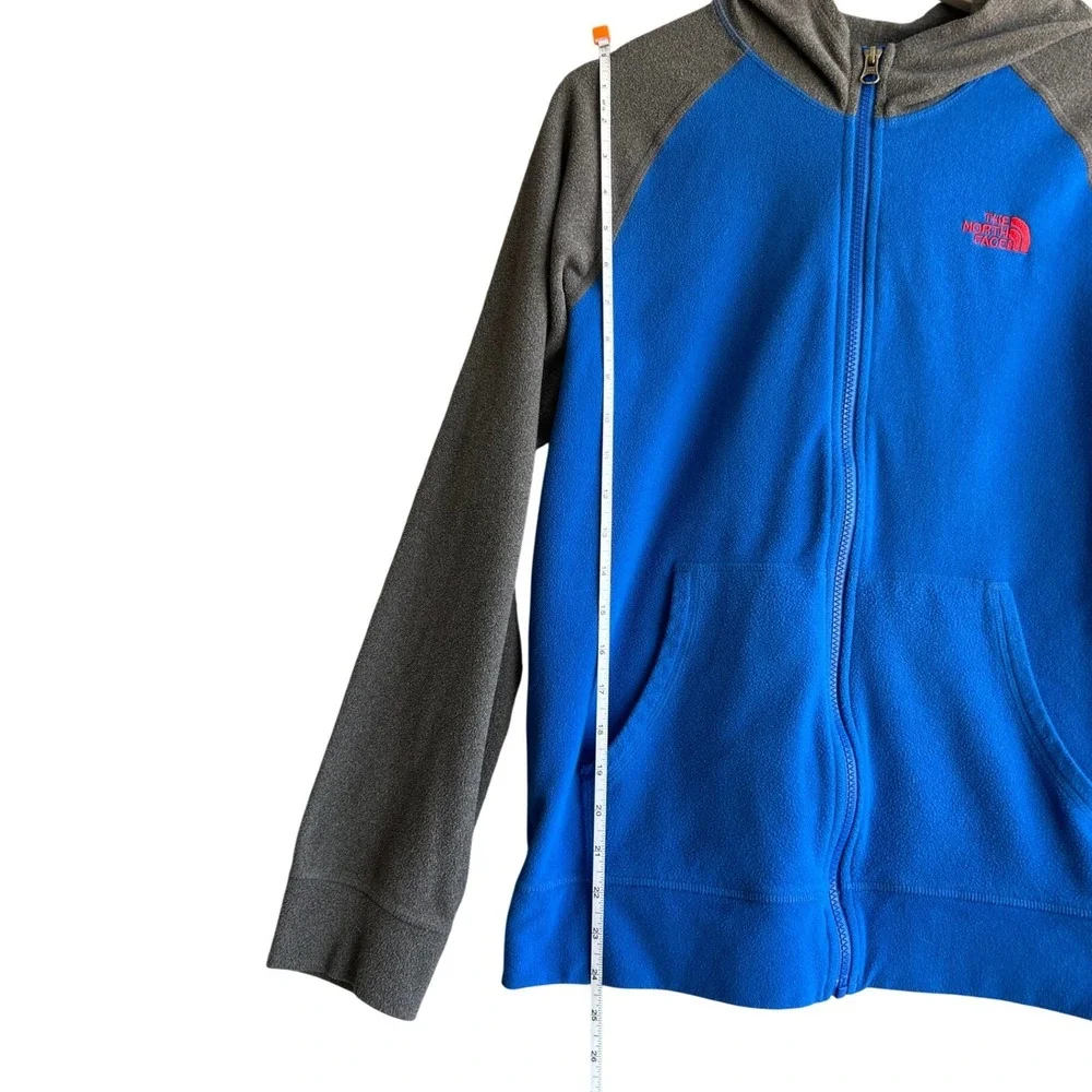 The North Face Mens Full Zip Fleece Hoodie Blue Grey Colorblock Raglan Kids L?